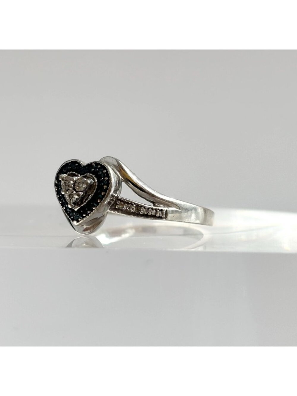 Bypass Shank Heart Shaped CZ Gemstone Sterling Silver 925 Vintage Ring - sz 9.75 - Picture 7 of 14